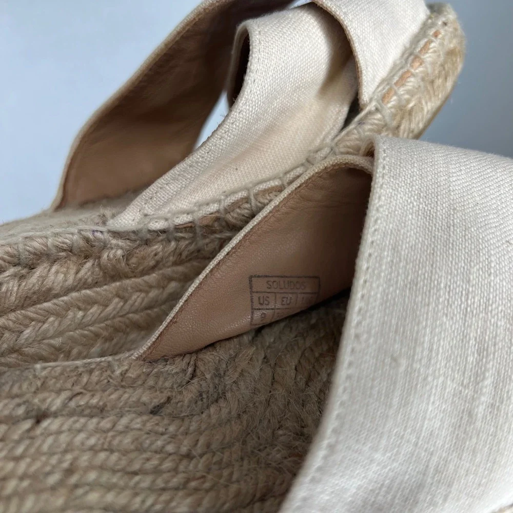 Soludos Espadrille‎ Wedge Sandal Women's Size 9 Beige Ankle Strap Cross Shoes
